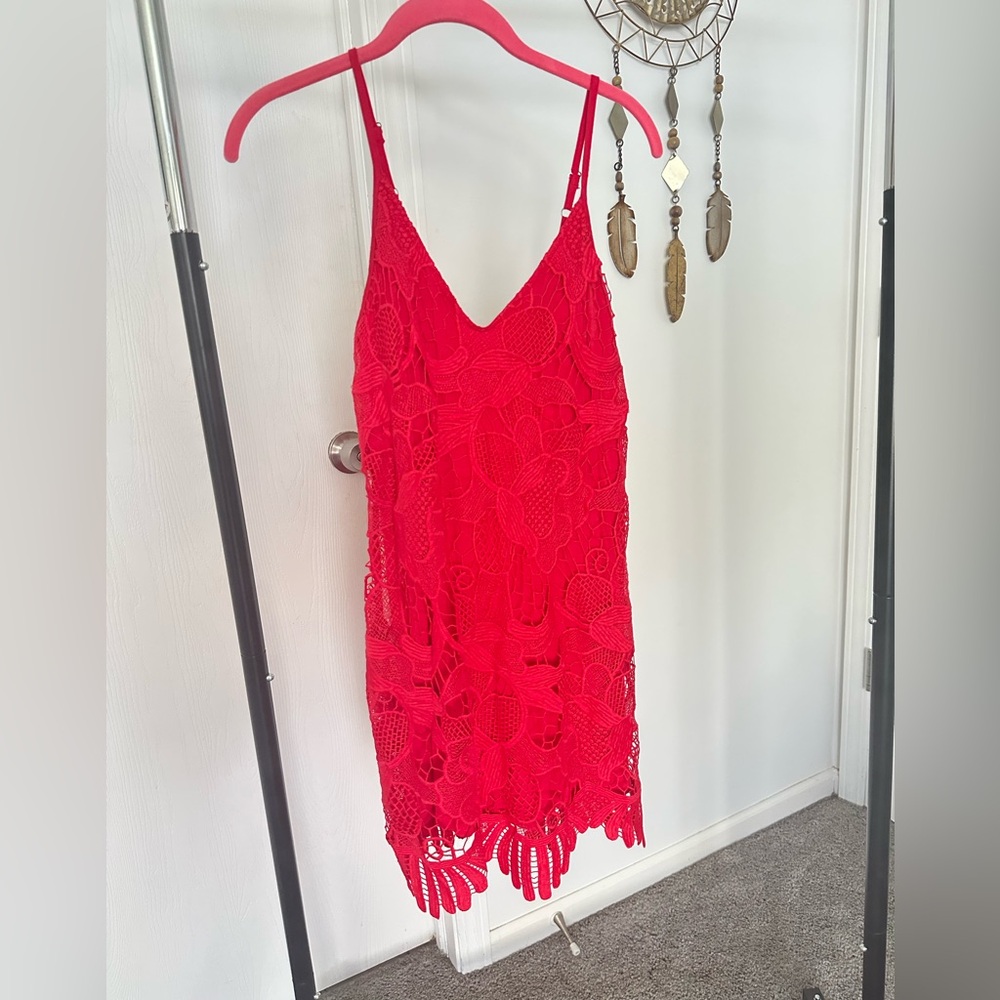 Vibrant Red Lace Dress